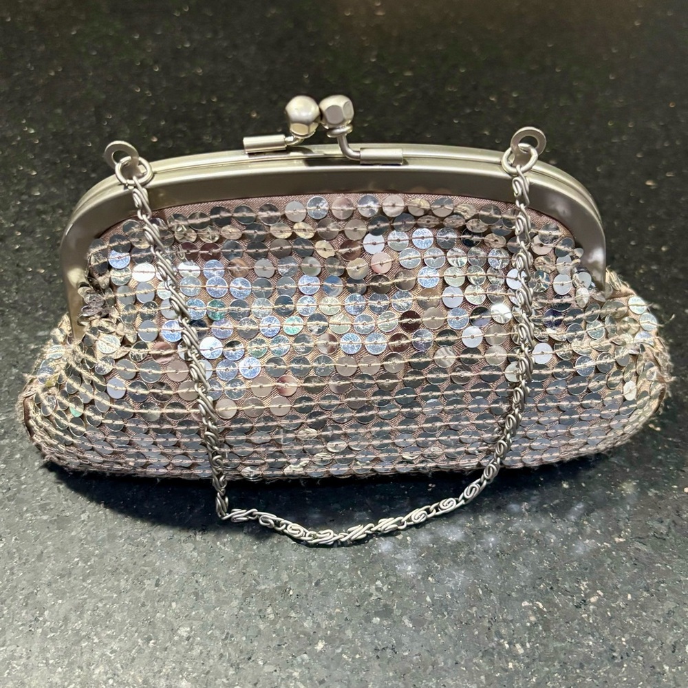 Silver Sequin Handbag Clutch